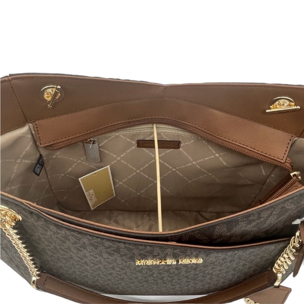 Michael Kors Large X Chain Shoulder Tote Bag Brown/Gold - Picture 6 of 9